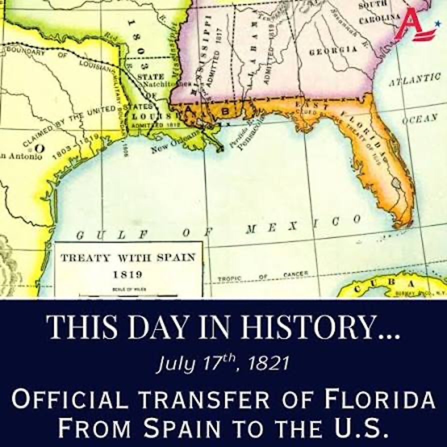 1819 map of Florida marking the treaty transferring it from Spain to the U.S.