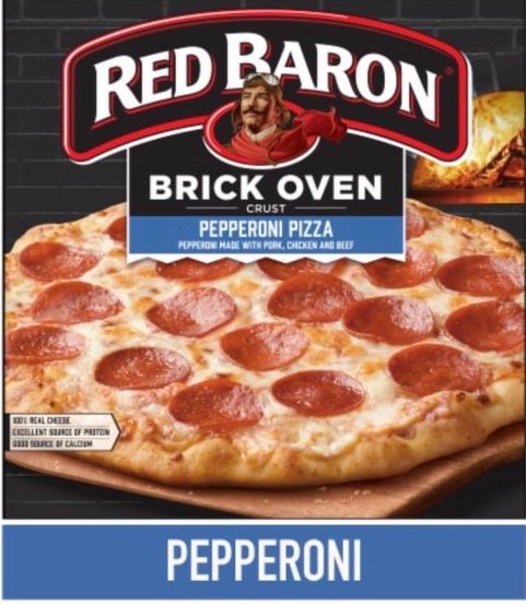 Red Baron brick oven pepperoni pizza in its box