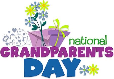 National Grandparents Day graphic with flowers and a gift