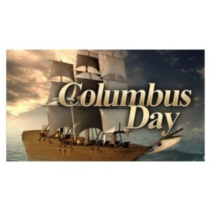 Columbus Day graphic with a tall ship at sea