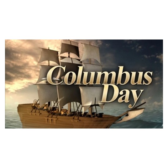 Columbus Day graphic with a tall ship at sea