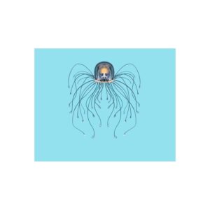 Line drawing of a bell-shaped jellyfish with long trailing tentacles