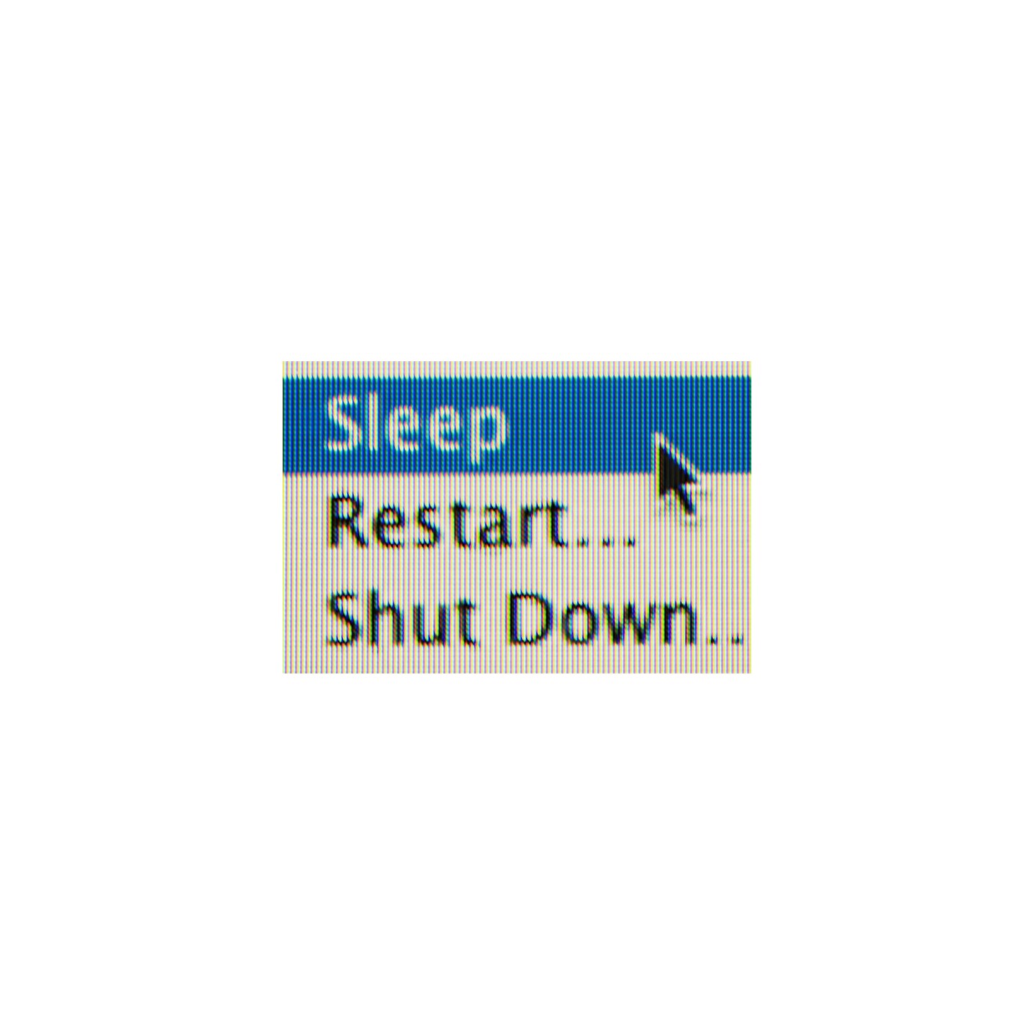 Sleep, Restart and Shut Down options on a computer menu